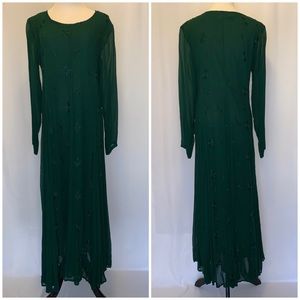 Emerald Green Rayon Chiffon Dress Embroidery